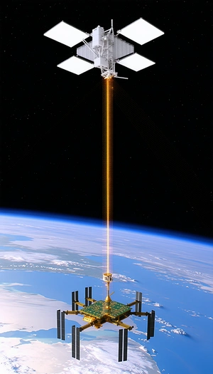 A Space Station With A Long, Bright Beam Of Light Coming From It