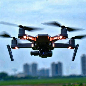 Tech Landscape Photography: Drone With User Interface With Drone Flying