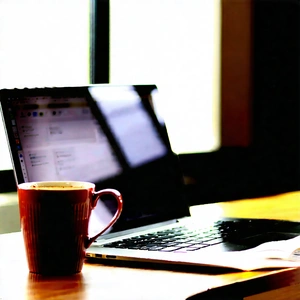 Business Lithograph: Workplace With Laptop And Coffee On Desk With Laptop Computer