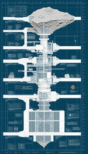 A Large, Detailed Drawing Of A Building Is Displayed On A Blue Background