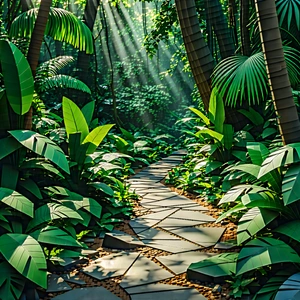 Nature Low Poly: Path through tropical jungle