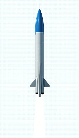 A Large Rocket Is Shown In A White Background, With A Blue Tip