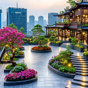 Urban Macro Photography: Rooftop Garden With Shopping With Beautiful Garden