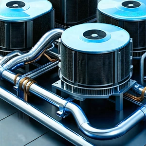Tech Isometric Design: Close-up of cooling system