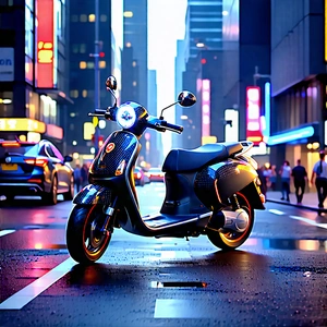 Urban Unreal Engine: (city:1.11) electric scooter in main avenue