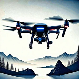 Tech Ink Drawing: Drone With Streaming Content With Large Drone