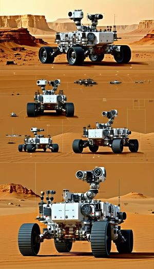 The Image Is A Series Of Four Pictures, Each Showing A Different Perspective Of A Robotic Vehicle