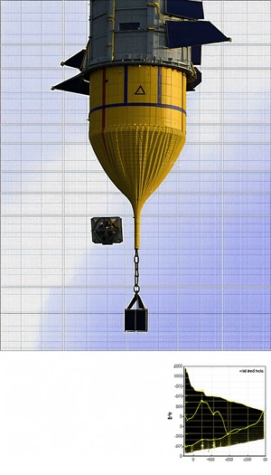 A Large, Yellow, Inflatable Balloon With A Black Box Hanging From It
