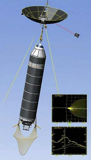 A Rocket Is Being Lifted Into The Air By A Crane