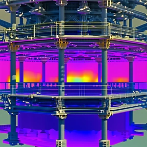 A Large, Blue Structure With A Yellow And Purple Glow Is Shown In The Image