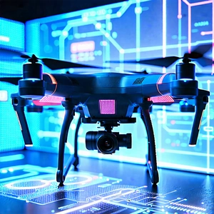 Tech Commercial Photography: Drone With Holographic Display With Black Drone