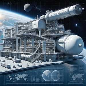 large, futuristic space station shown