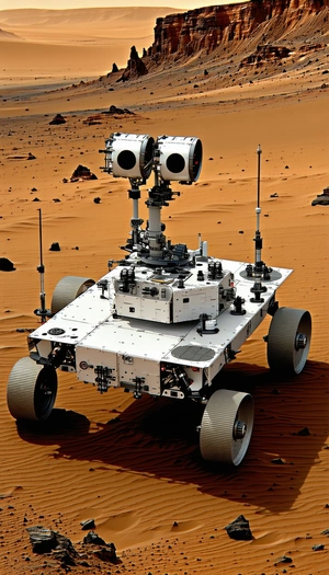 A White Robotic Vehicle With A Large Camera On Its Front