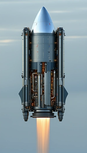 A Rocket Is Shown In A Close-up View, With Its Engine And Fuel Tanks Visible