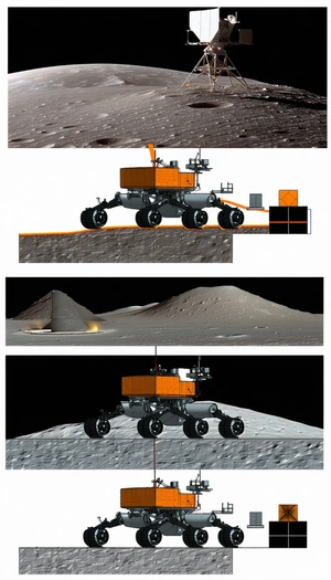 The Image Is A Collage Of Four Different Pictures Of A Rover On The Moon