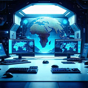 Tech Diagram Style: Futuristic tech startup office