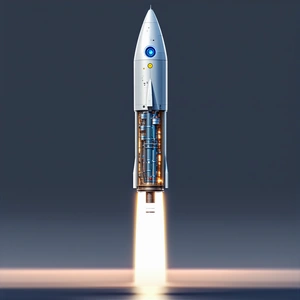 A Rocket Ship With A Long White Tail, Flying Through The Sky