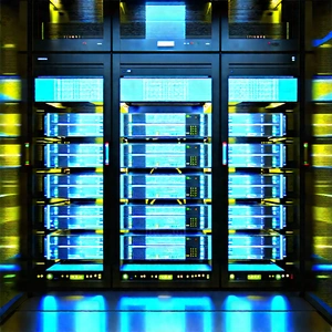 Server Rack With Blue Light Glow With Image, There