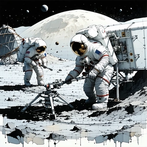 In The Image, There Are Two Astronauts On The Moon, Working On A Space Station