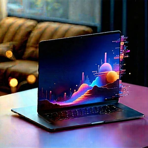 Laptop with (digital:1.23) artwork