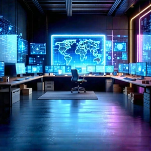 Tech Long Exposure Photography: Futuristic (digital:1.25) Workspace With Image, There