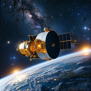 A Spacecraft, Likely A Satellite, Flying Through The Night Sky