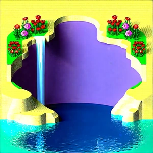 Nature Isometric Design: Waterfall Pool Surrounded By Wildflowers With Waterfall Purple
