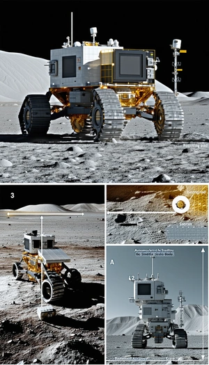 There Are Four Pictures Of A Robotic Vehicle On The Moon