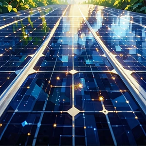 Tech Gouache Painting: Solar Panel With Data Streams With Image, There