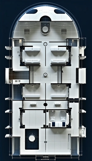 A White And Black Model Of A Hotel Room Is Displayed