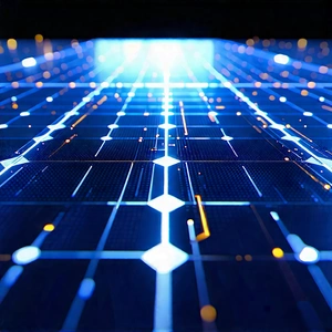 Solar Panel With Data Streams With Blue Yellow