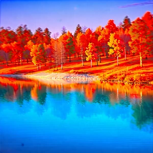 Nature Octane Render: Crystal Clear Lake Surrounded By Autumn Trees With Serene Lake