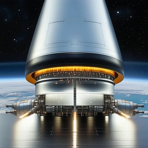 A Large Space Shuttle With A Long
