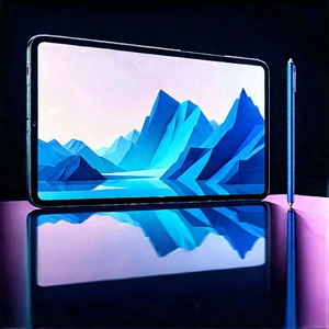 Tablet With Digital Artwork With Large, Flat