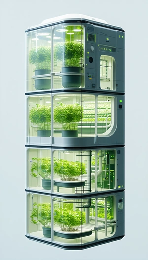 A Large, Multi-layered Structure Is Filled With Rows Of Green Plants
