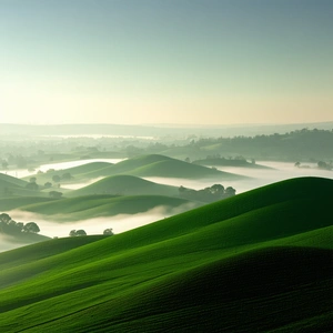 Nature Matte Painting: Rolling hills during foggy morning