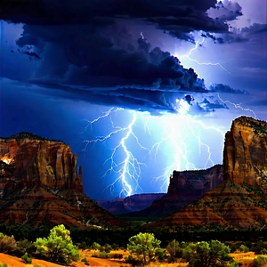 Nature Oil Painting: Lightning Over Canyon Floor With Captures Beautiful
