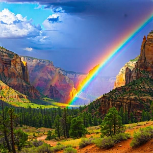 Nature Matte Painting: Rainbow Over Canyon Floor With Beautiful Rainbow