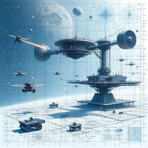 In This Futuristic Scene, There Are Several Spaceships And A Large Space Station