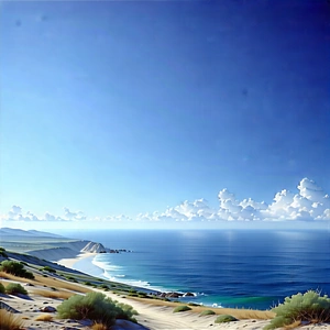 Nature Digital Illustration: Clear Sky Over Coastline With Beautiful Beach