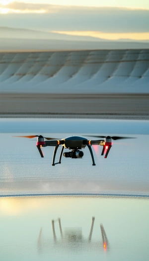 A Drone Flying Over A Snow-covered Ground