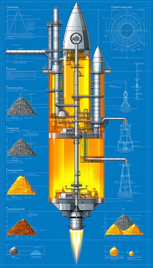 A Large, Detailed Drawing Of A Chemical Plant Is Displayed On A Blue Background