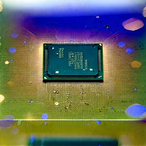 Close-up Of Microprocessor With Green Computer