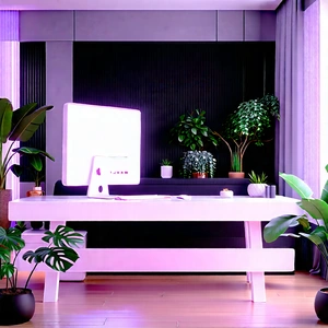 Lifestyle Cinema 4d: Home Office With Plants And Natural Elements With White Desk