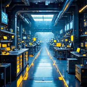 Financial Technology In Manufacturing Facility With Image, There
