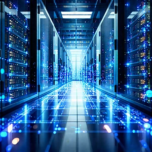 Server Rack With Holographic Projection With Image, There