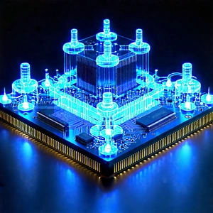 Quantum Computer With Blue Light Glow With Blue Light