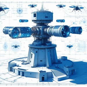 In The Image, There Is A Large, Futuristic Building With A Central Tower