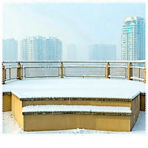 Urban Pastel Drawing: Observation Deck With Snow Covering With Snow-covered Rooftop