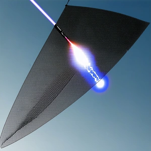 A Blue Sky Is The Backdrop For A Red Laser Beam That Is Shooting Upwards